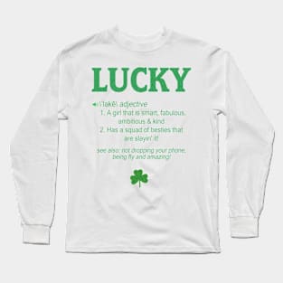 Lucky Definition Girls St Patrick's Day Shirt Graphic Tee Long Sleeve T-Shirt